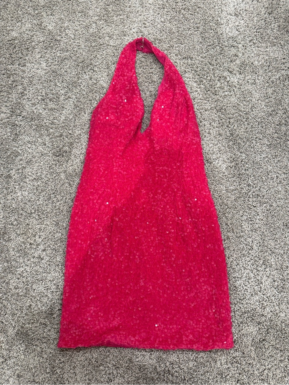 Sequin Halter Mini Dress - Hot Pink